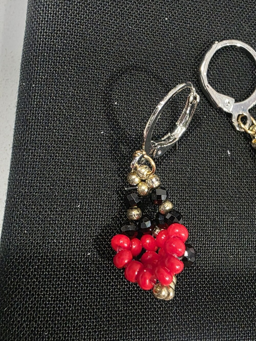 Handcrafted Red Beaded Ladybug Drop Earrings - Picture 6 of 6